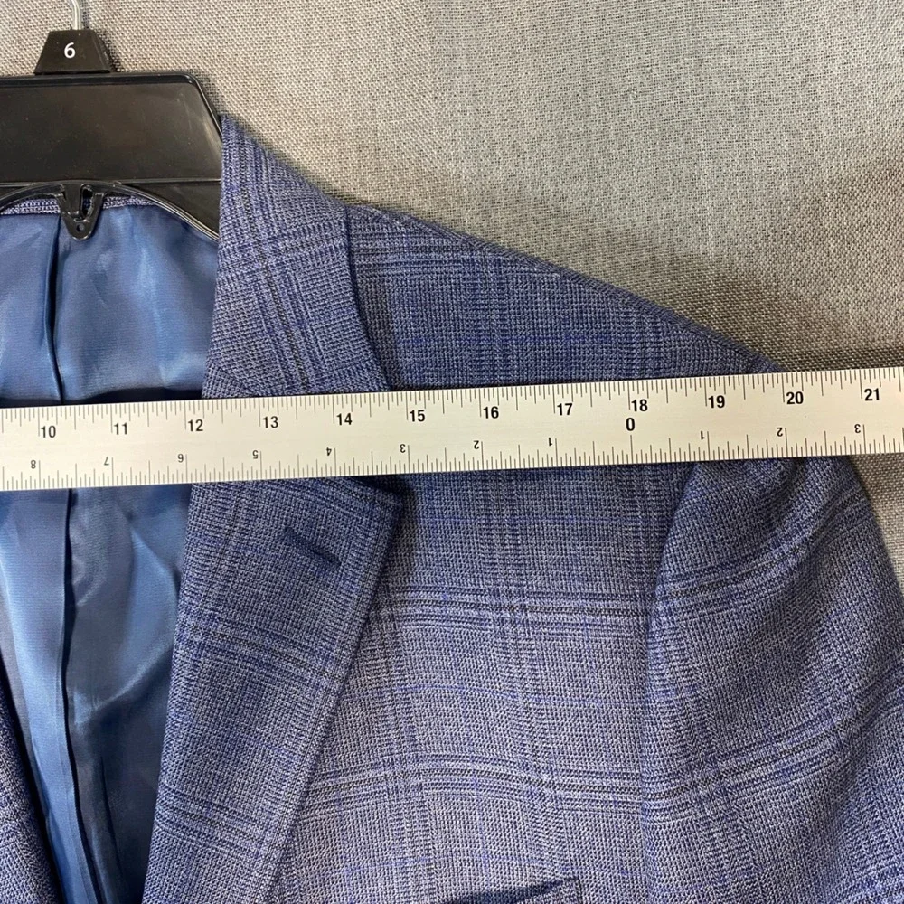 Joseph & Feiss Gold Mens 44R Blue Plaid 100% Wool Blazer Classic Fit Sport Coat